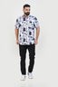 Freeco Print Shirt – Half Sleeve (Sky Blue & Charcoal Block)