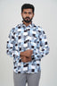 Freeco Geometric Printed Formal Shirt – Full Sleeve (Sky Blue & Black)
