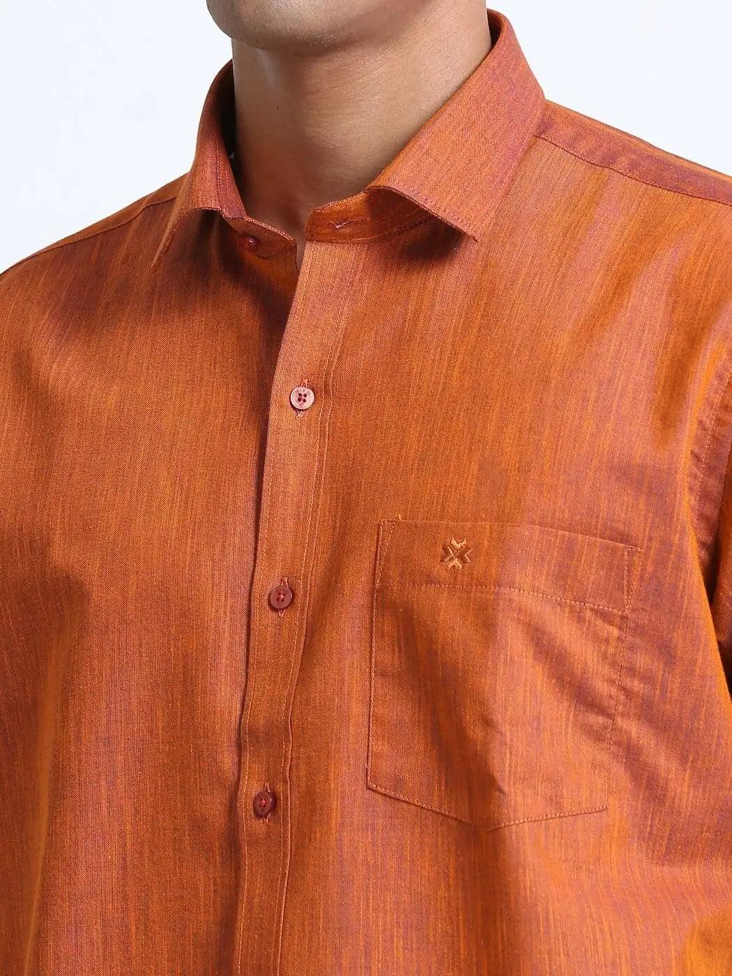 Linen-coral-colour-shirt-half-sleeve