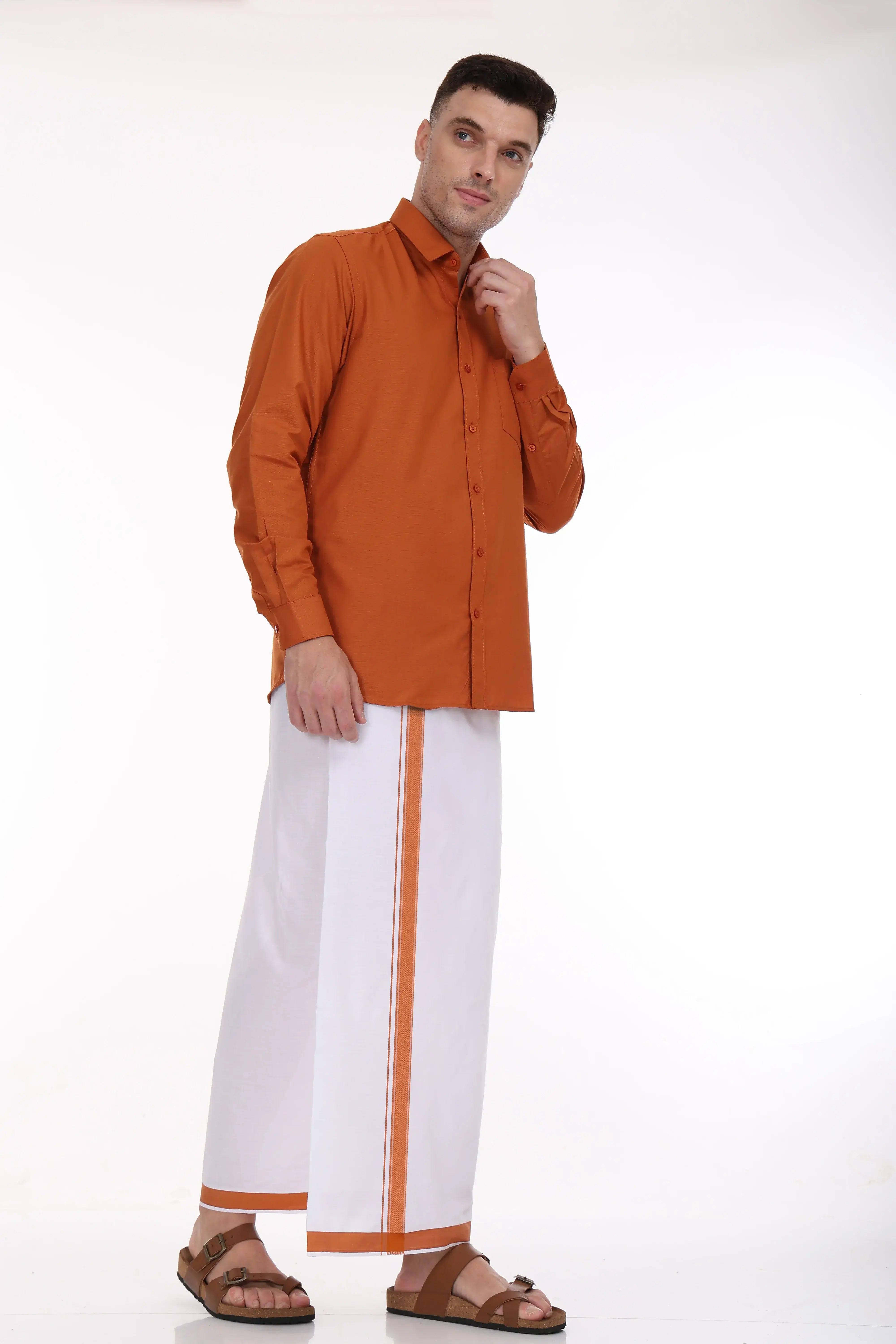 Orange-full-sleeve-shirt-with-single-dhoti