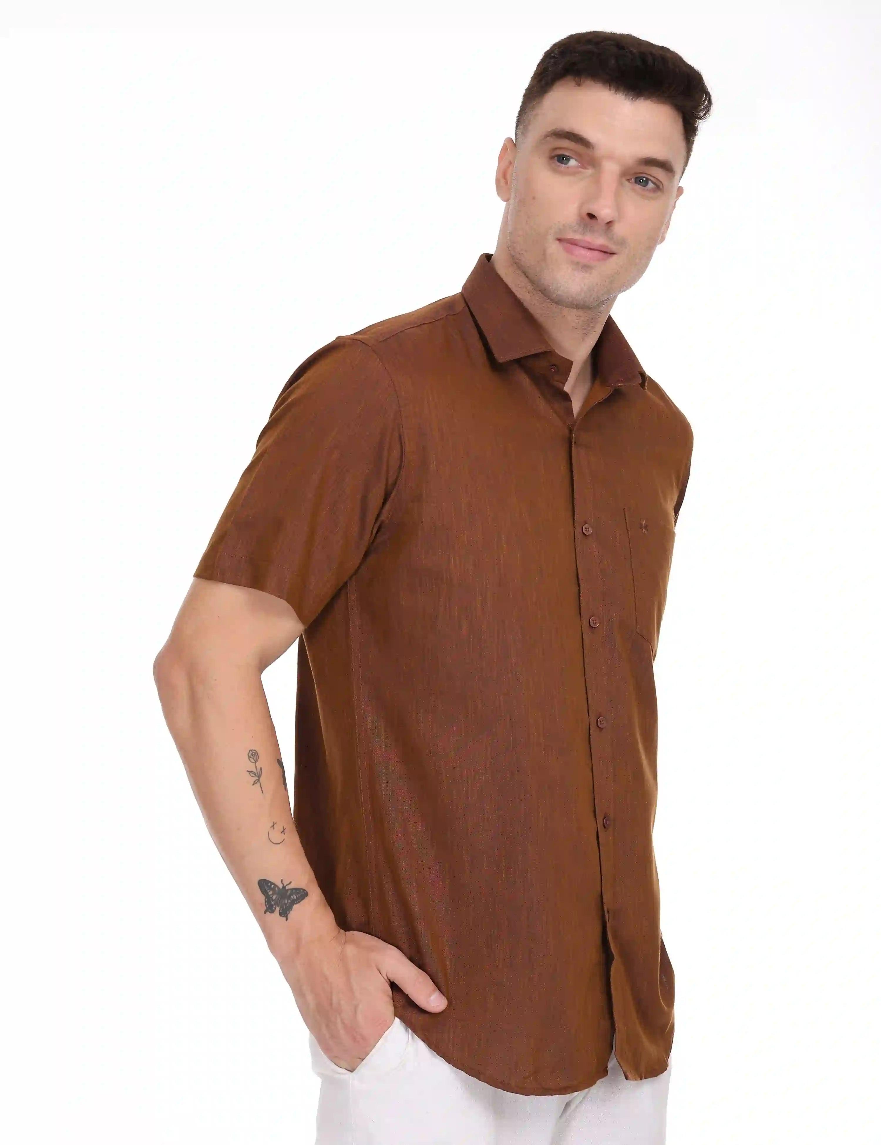 Rixo-brown-plain-colour-shirts