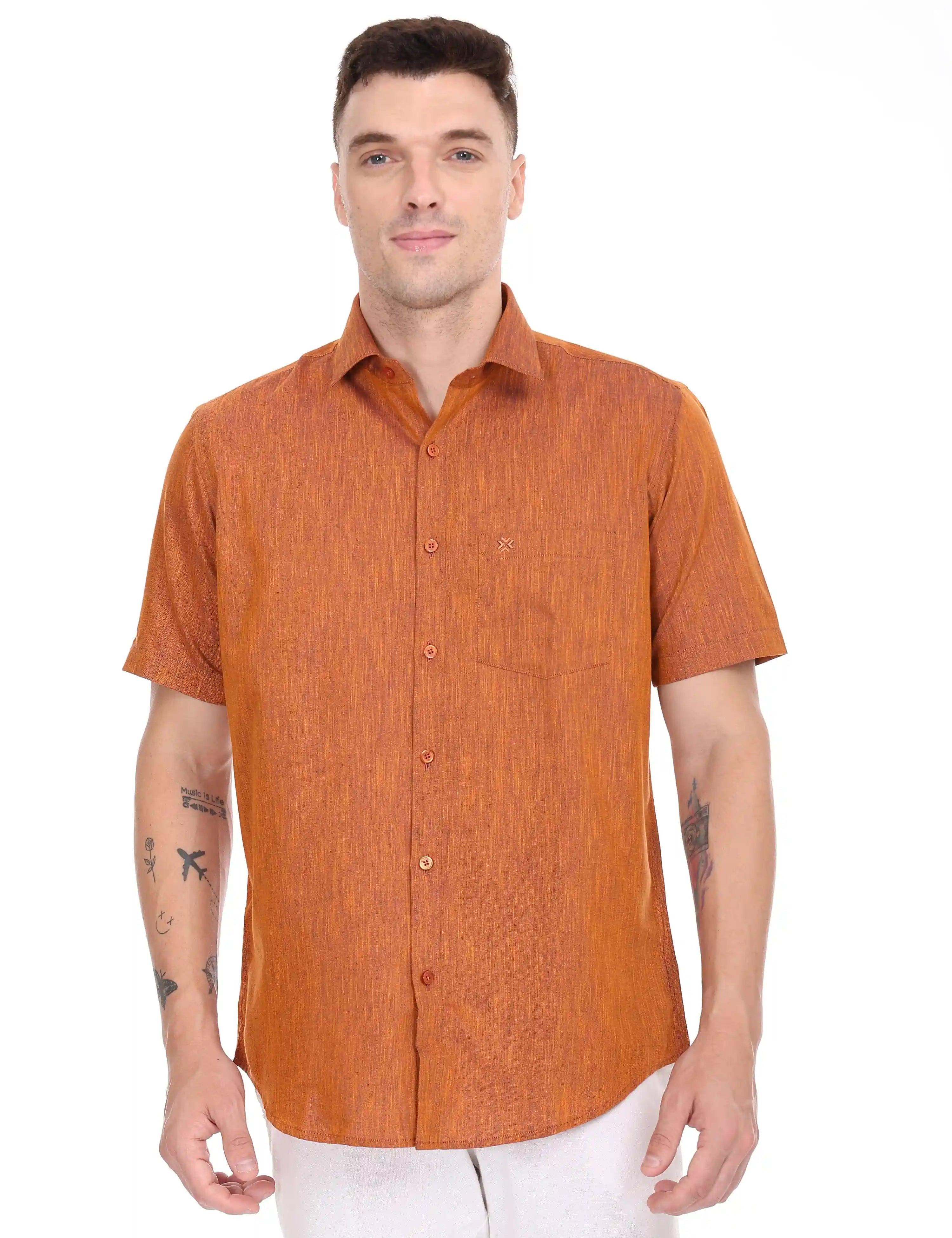 Rixo-orange-colour-shirt-half-sleeve