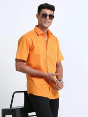 Rixo-plain-colour-shirts-Orange-halfsleeve