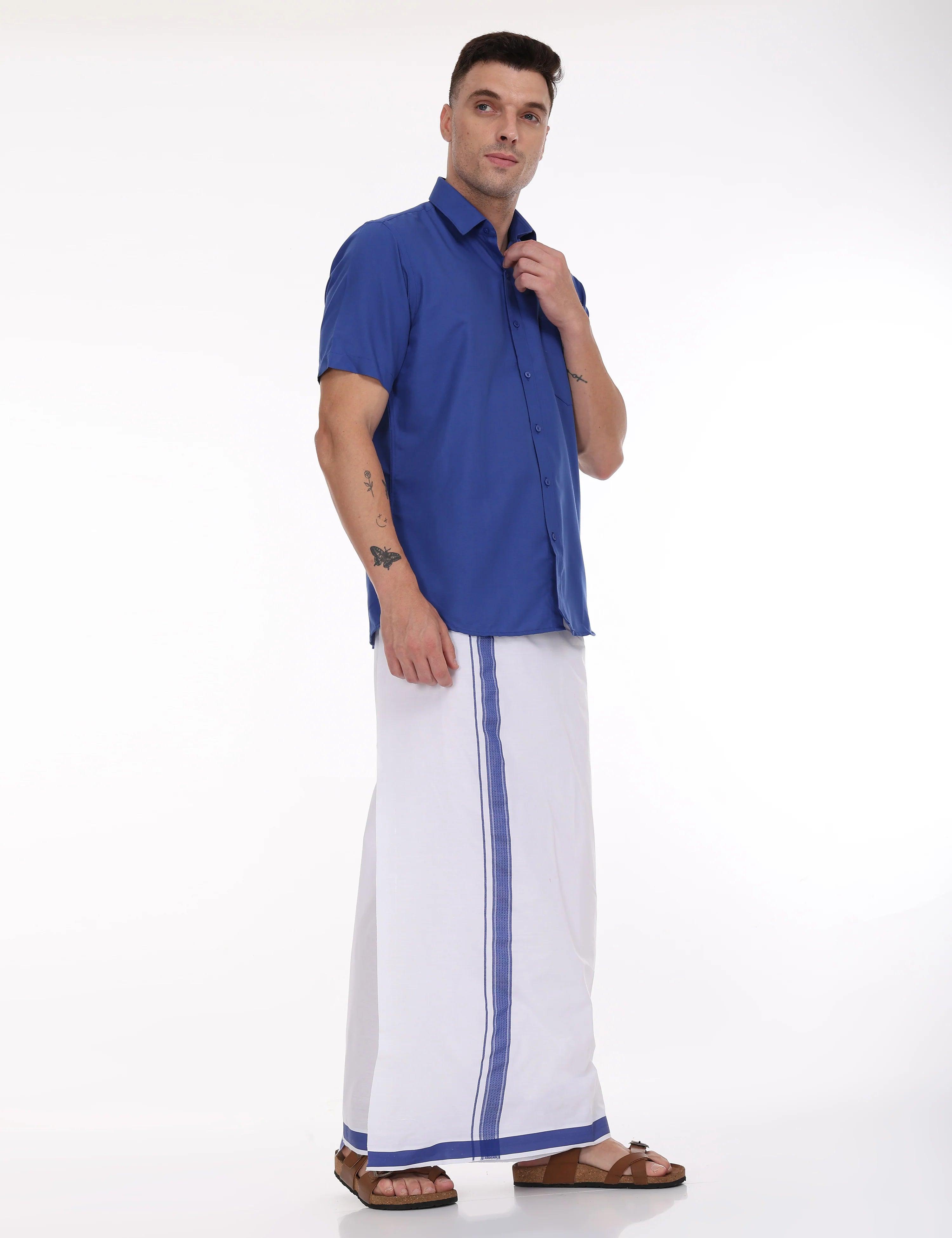 blue-half-sleeve-shirt-with-single-dhoti