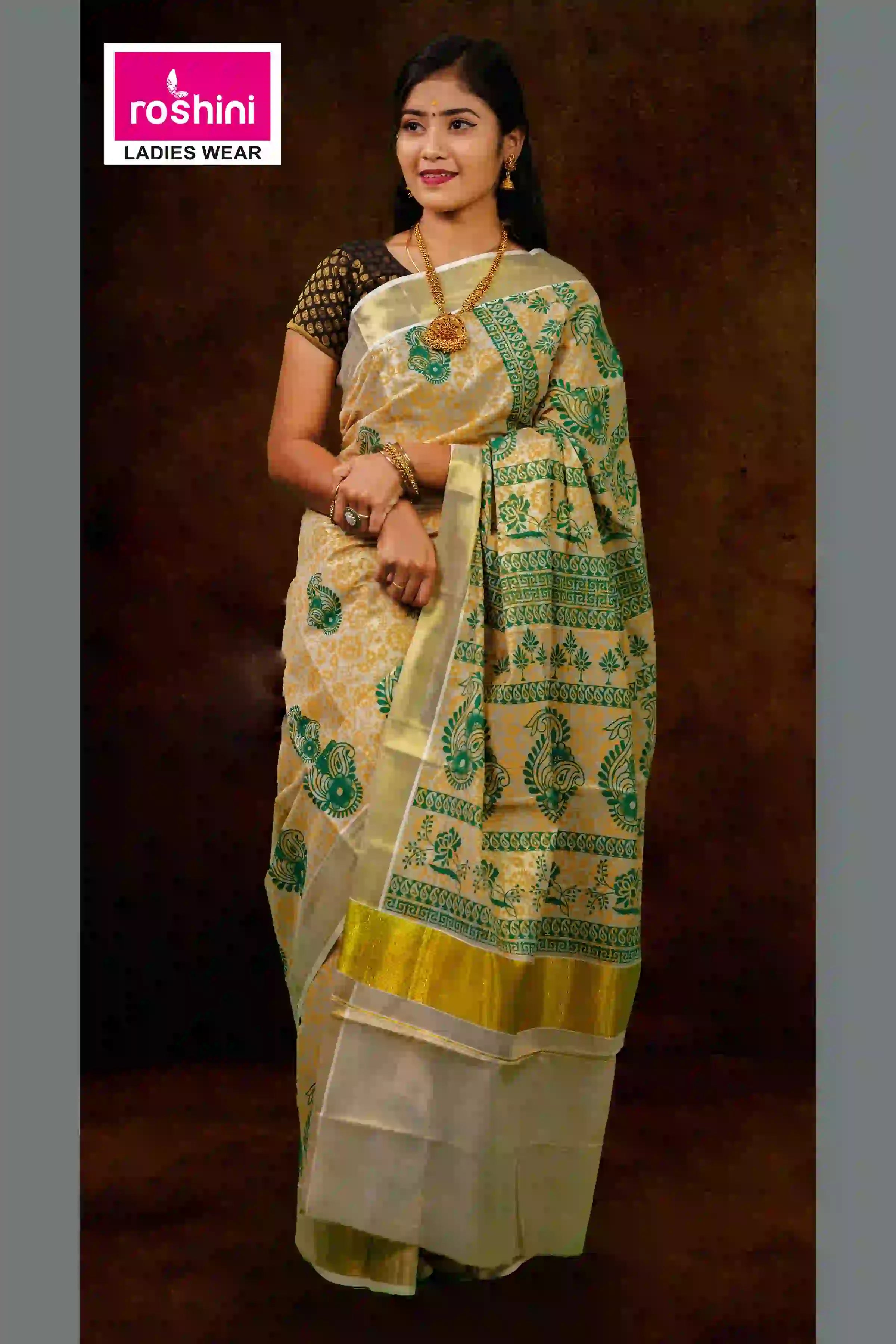kasavu-sarees-online-roshini-green-printed