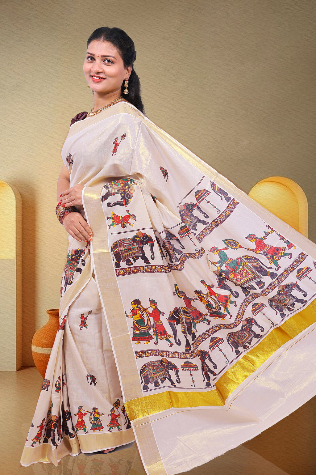 KS-1506 GOLD TISSUE PRINT SAREE 6.25 MTR