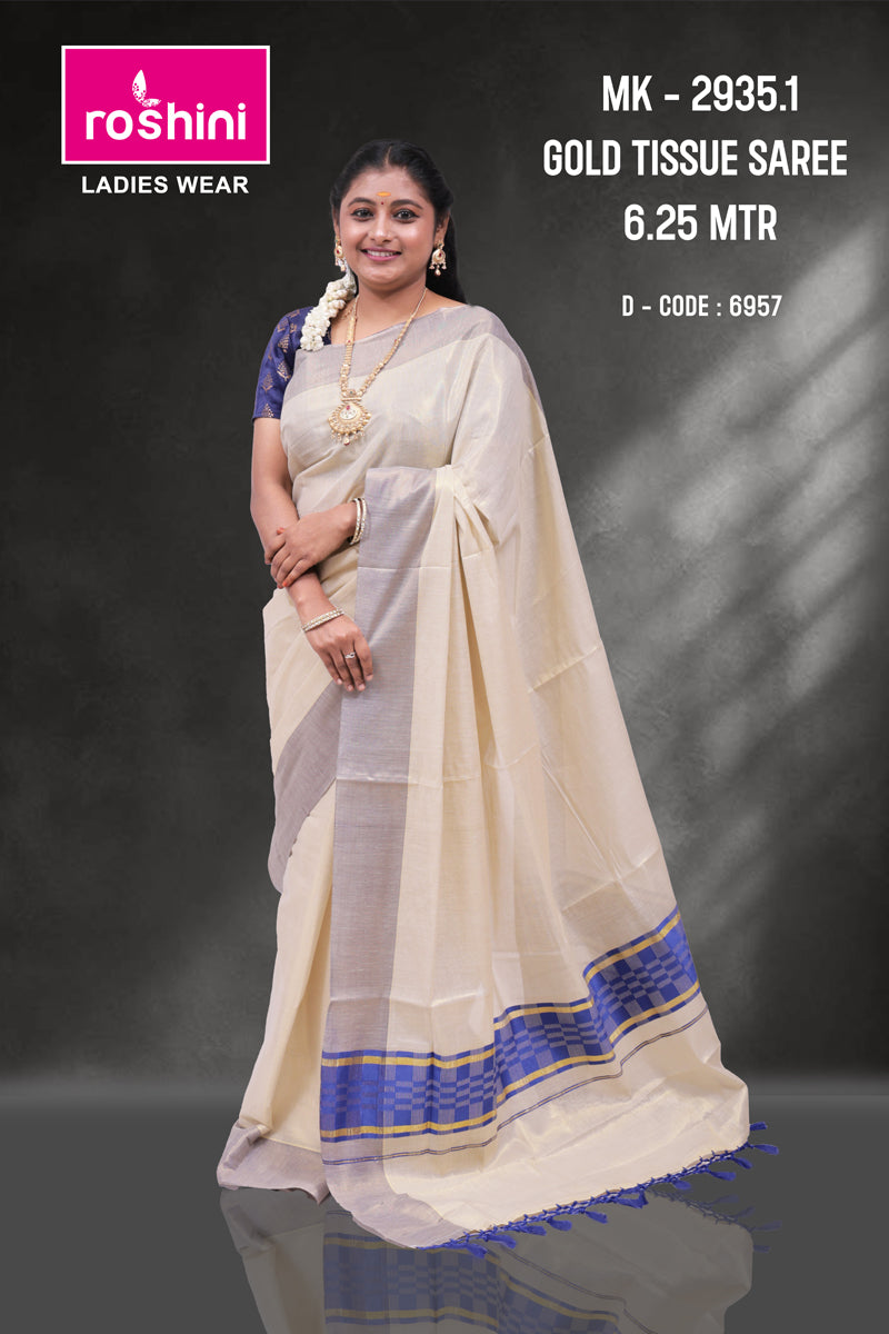 MK-2935.1 GOLD TISSUE SAREE 6.25 MTR