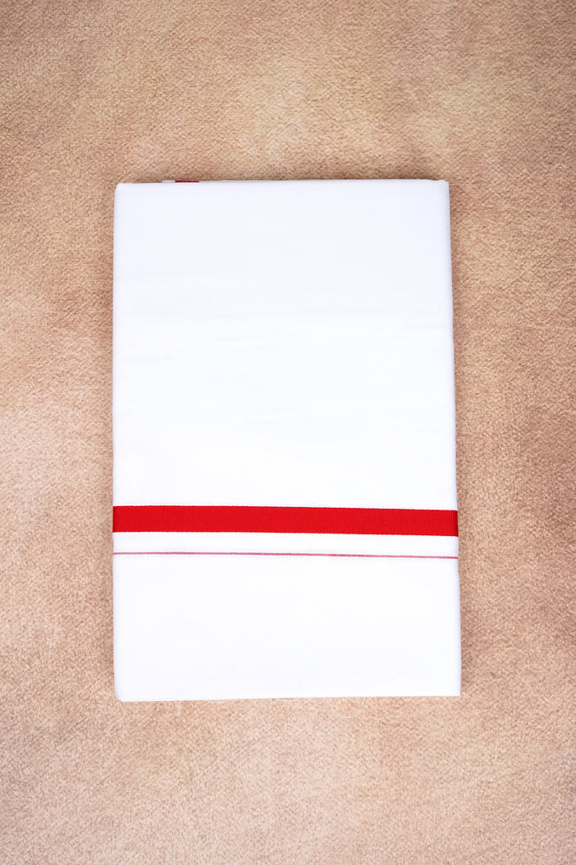 Single Layer White Dhoti – Red – HS-01 RX Hover Image