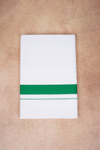 Single Layer White Dhoti with Fancy Border – Forest Green – FS-09 RX