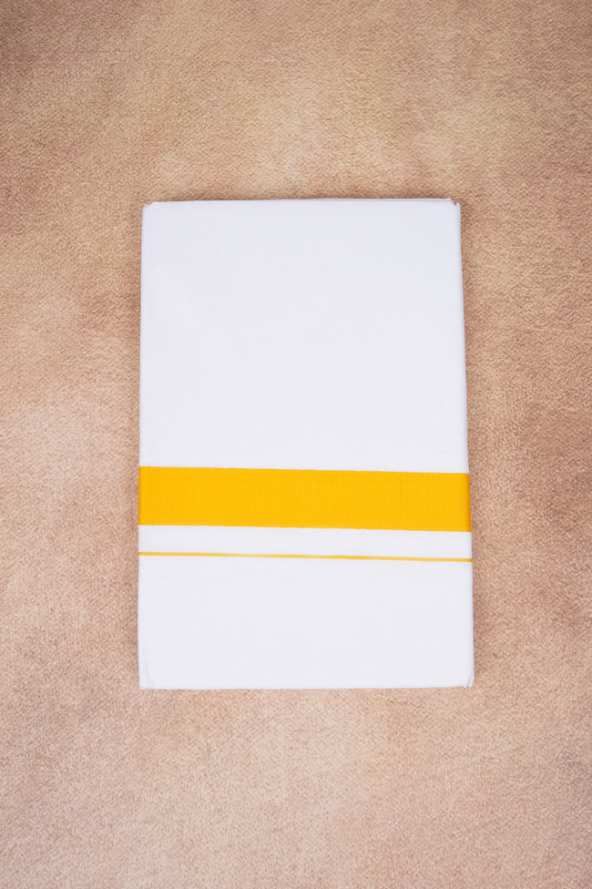 Single Layer White Dhoti with Fancy Border – Yellow – FS-09 RX Hover Image