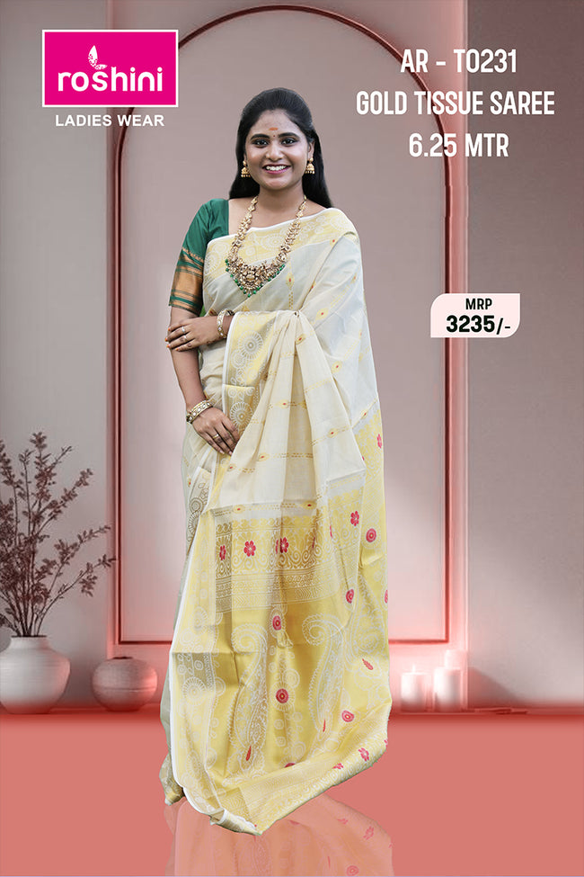 AR-T0231 GOLD TISSUE SAREE 6.25 MTR Hover Image