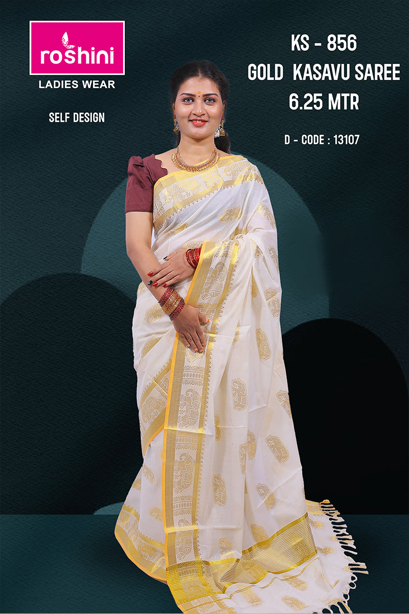 KS-856 GOLD KASAVU SAREE 6.25 MTR