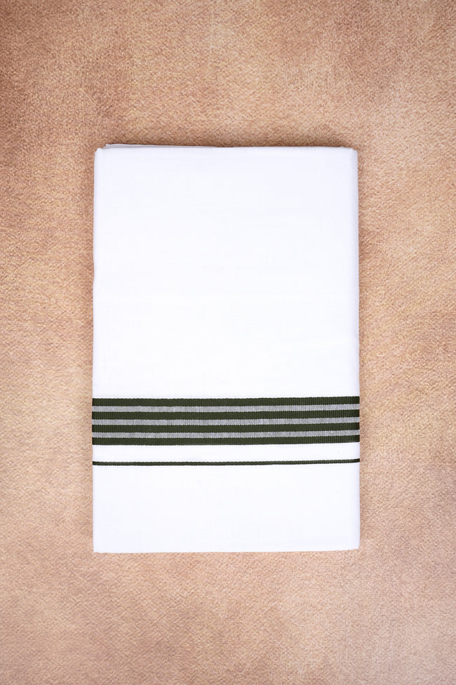 Single Layer White Dhoti with Fancy Border – Forest Green – FS-08 RX Hover Image