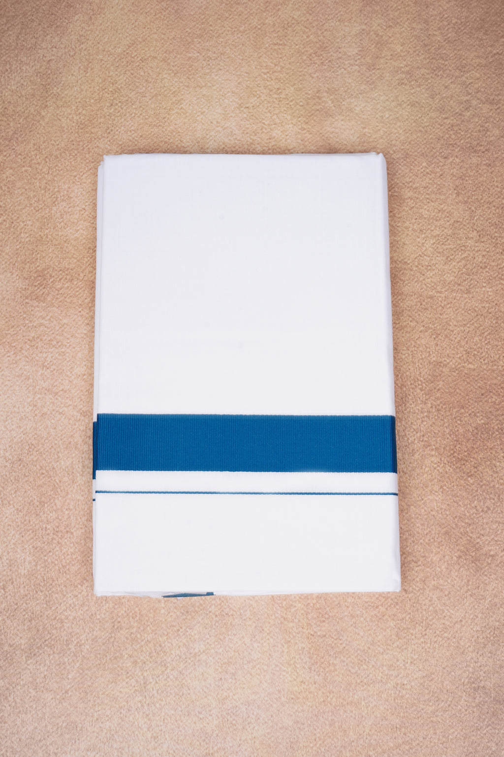 Single Layer White Dhoti with Fancy Border – Peacock Blue – FS-09 RX