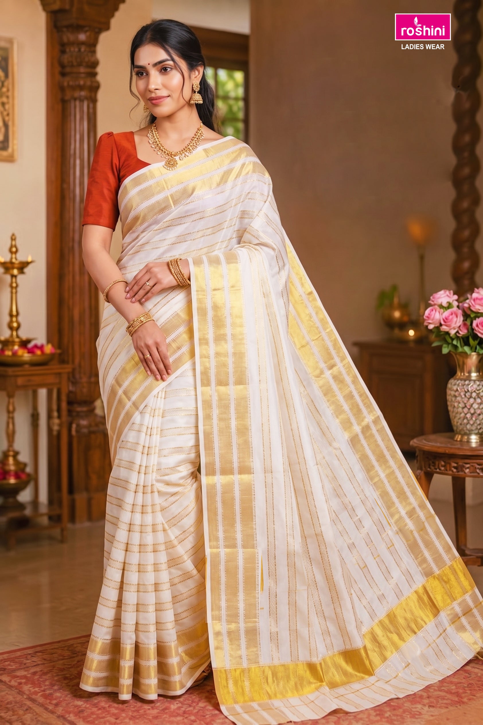 KS-1499 GOLD KASAVU SAREE 6.25 MTR