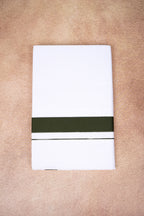Single Layer White Dhoti with Fancy Border – Dark Green – FS-09 RX