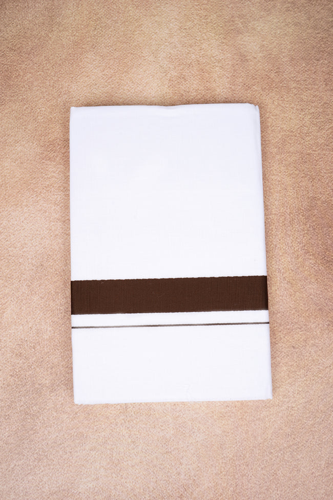 Single Layer White Dhoti with Fancy Border – Brown – FS-09 RX Hover Image