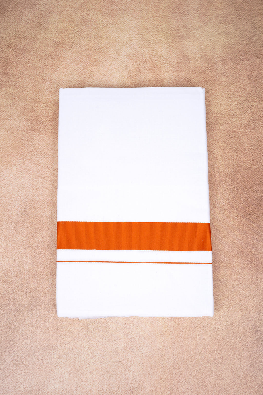 Single Layer White Dhoti with Fancy Border – Orange – FS-09 RX