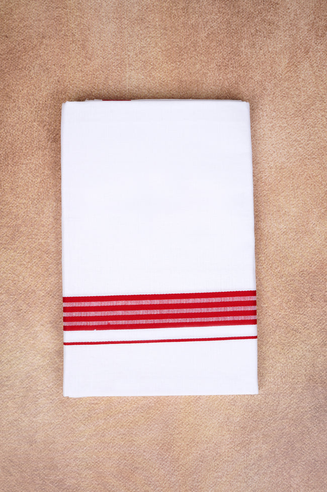 Single Layer White Dhoti with Fancy Border – Red – FS-08 RX Main Image