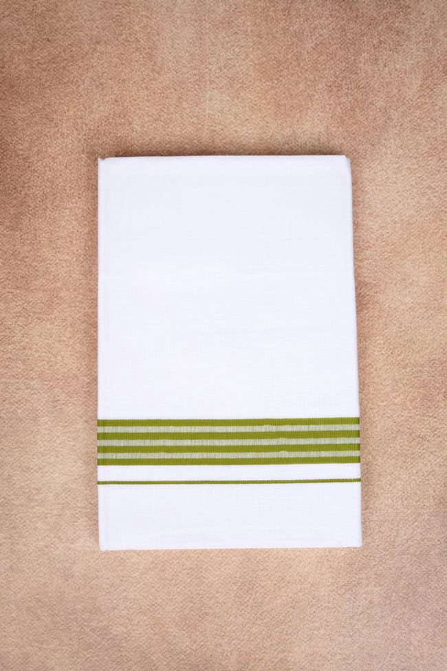 Single Layer White Dhoti with Fancy Border – Olive Green – FS-08 RX Hover Image