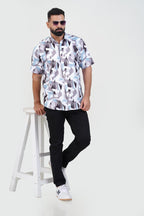 Freeco Print Shirt – Half Sleeve (Ice Blue & Charcoal)