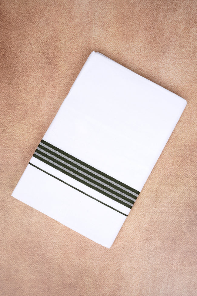 Single Layer White Dhoti with Fancy Border – Forest Green – FS-08 RX Main Image