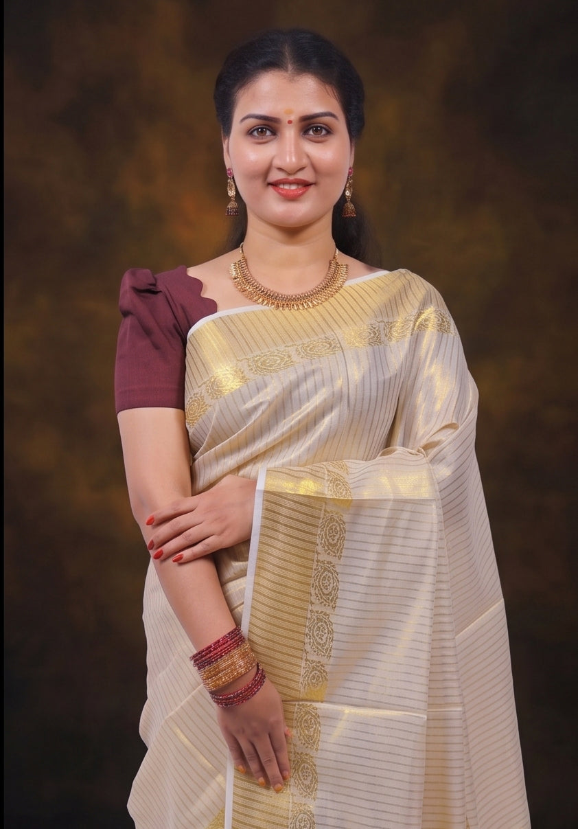 KS-1507 GOLD TISSUE SAREE 6.25 MTR