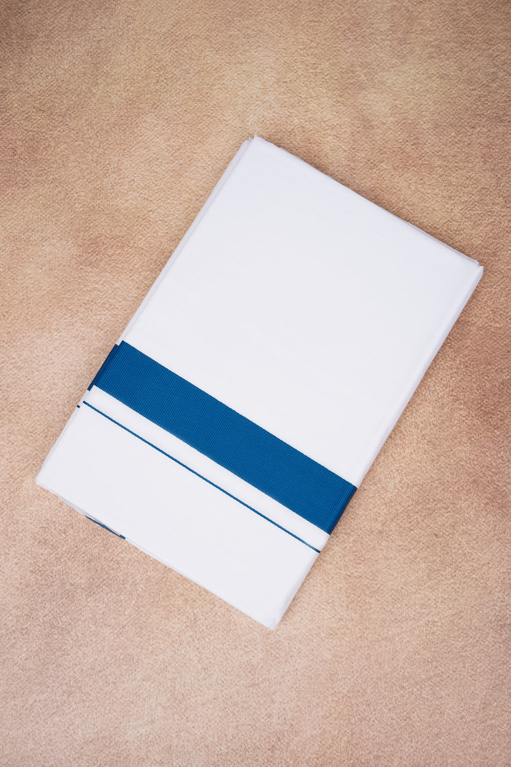 Single Layer White Dhoti with Fancy Border – Peacock Blue – FS-09 RX