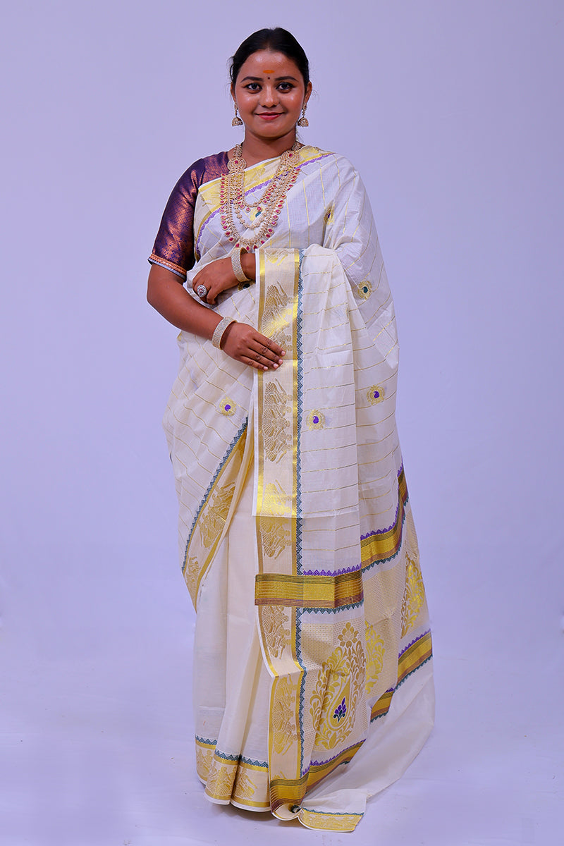 MK-1036 GOLD KASAVU SAREE 6.25 MTR