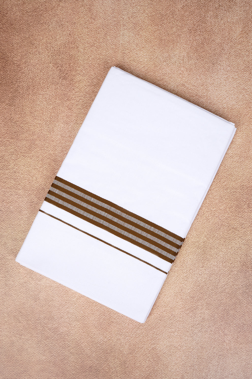 Single Layer White Dhoti with Fancy Border – Brown – FS-08 RX