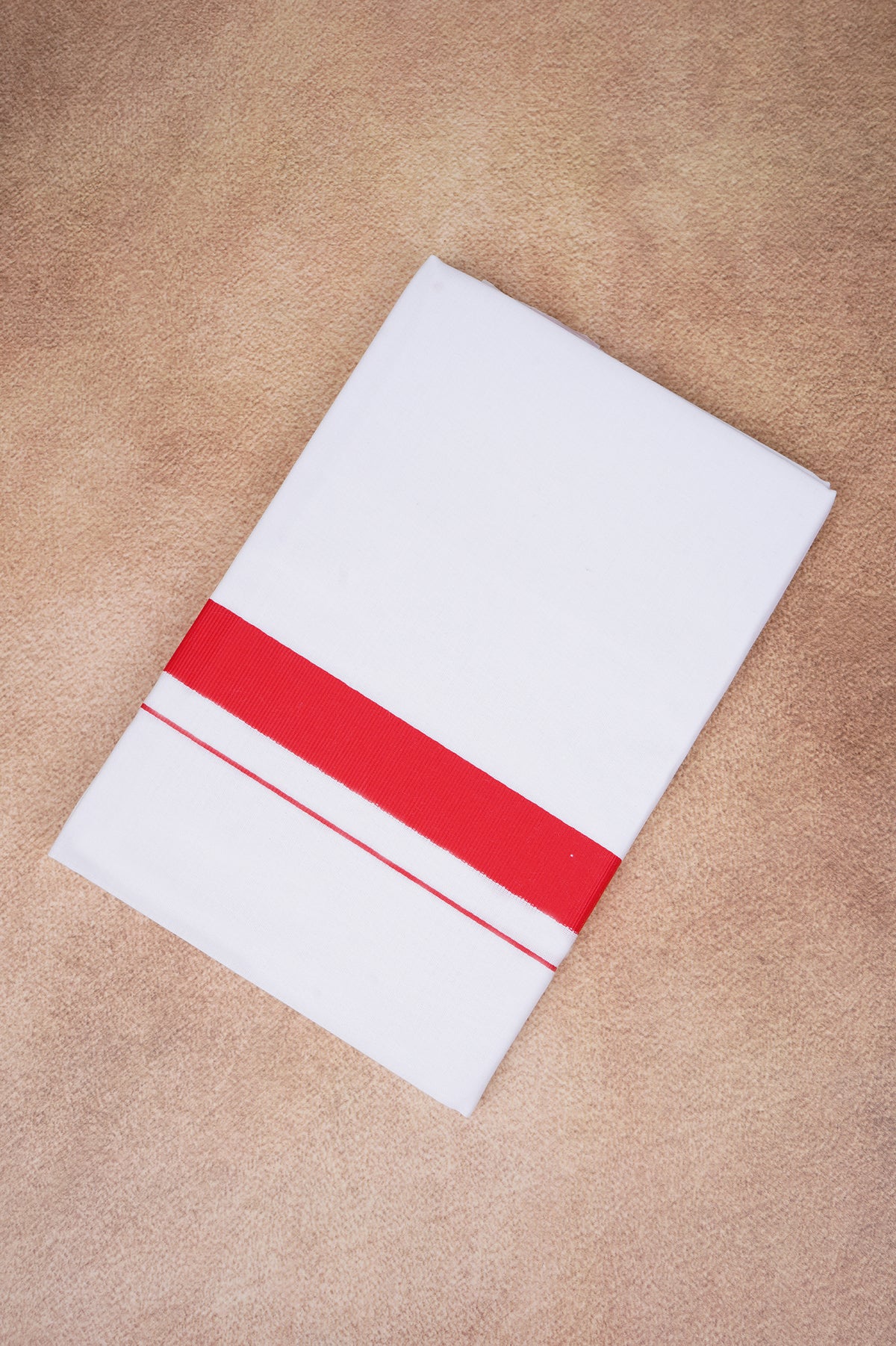 Single Layer White Dhoti with Fancy Border – Red – FS-09 RX