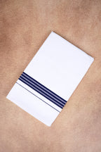 Single Layer White Dhoti with Fancy Border – Dark Blue – FS-08 RX