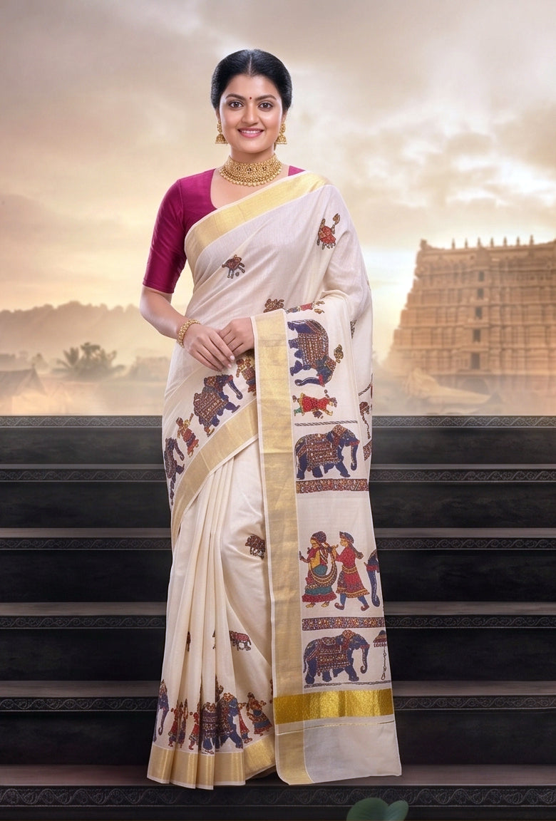 KS-1506 GOLD TISSUE PRINT SAREE 6.25 MTR