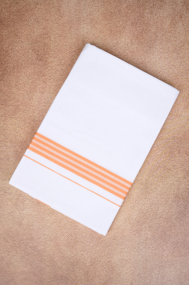 Single Layer White Dhoti with Fancy Border – Peach – FS-08 RX Hover Image