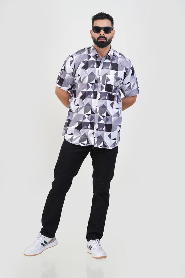 Freeco Print Shirt – Half Sleeve (Monochrome Geometric) Main Image