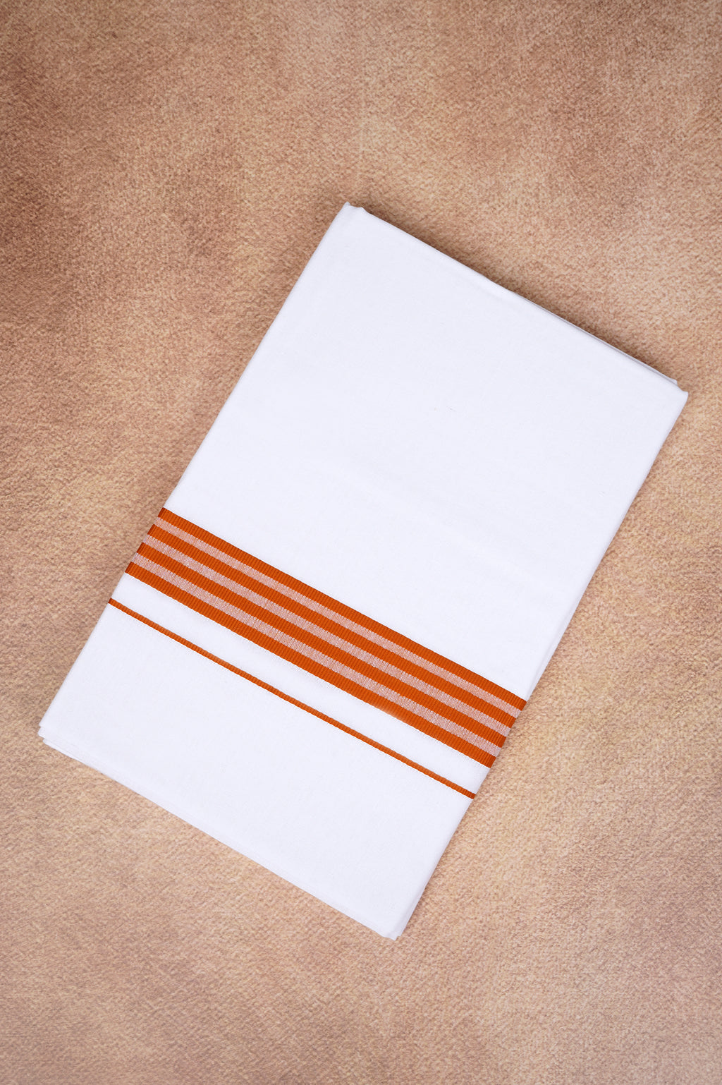 Single Layer White Dhoti with Fancy Border – Orange – FS-08 RX