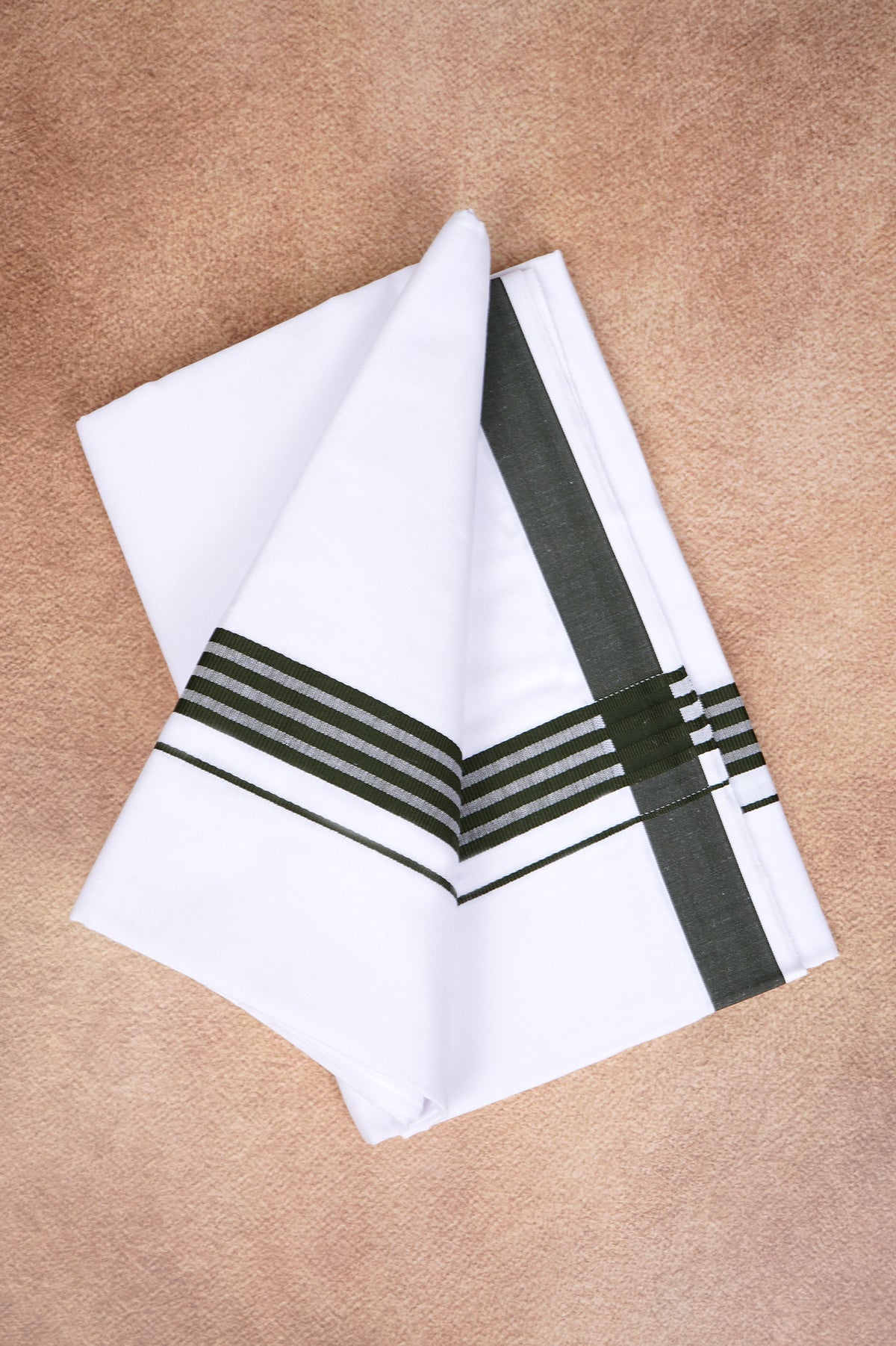 Single Layer White Dhoti with Fancy Border – Peacock Green – FS-08 RX
