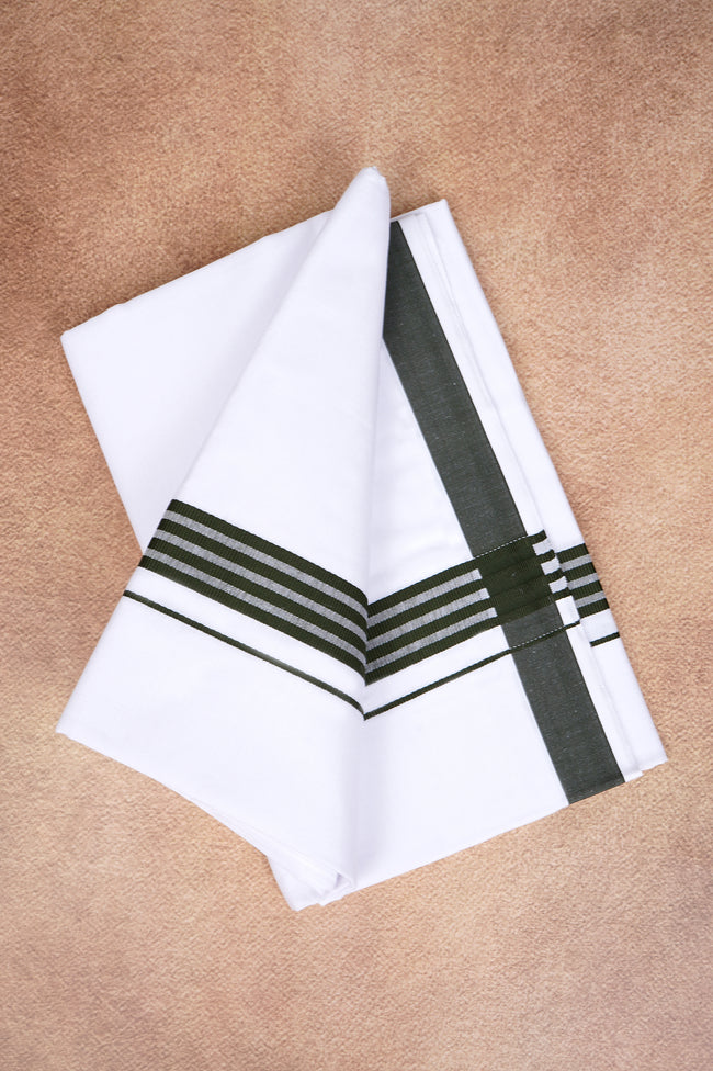 Single Layer White Dhoti with Fancy Border – Peacock Green – FS-08 RX Hover Image