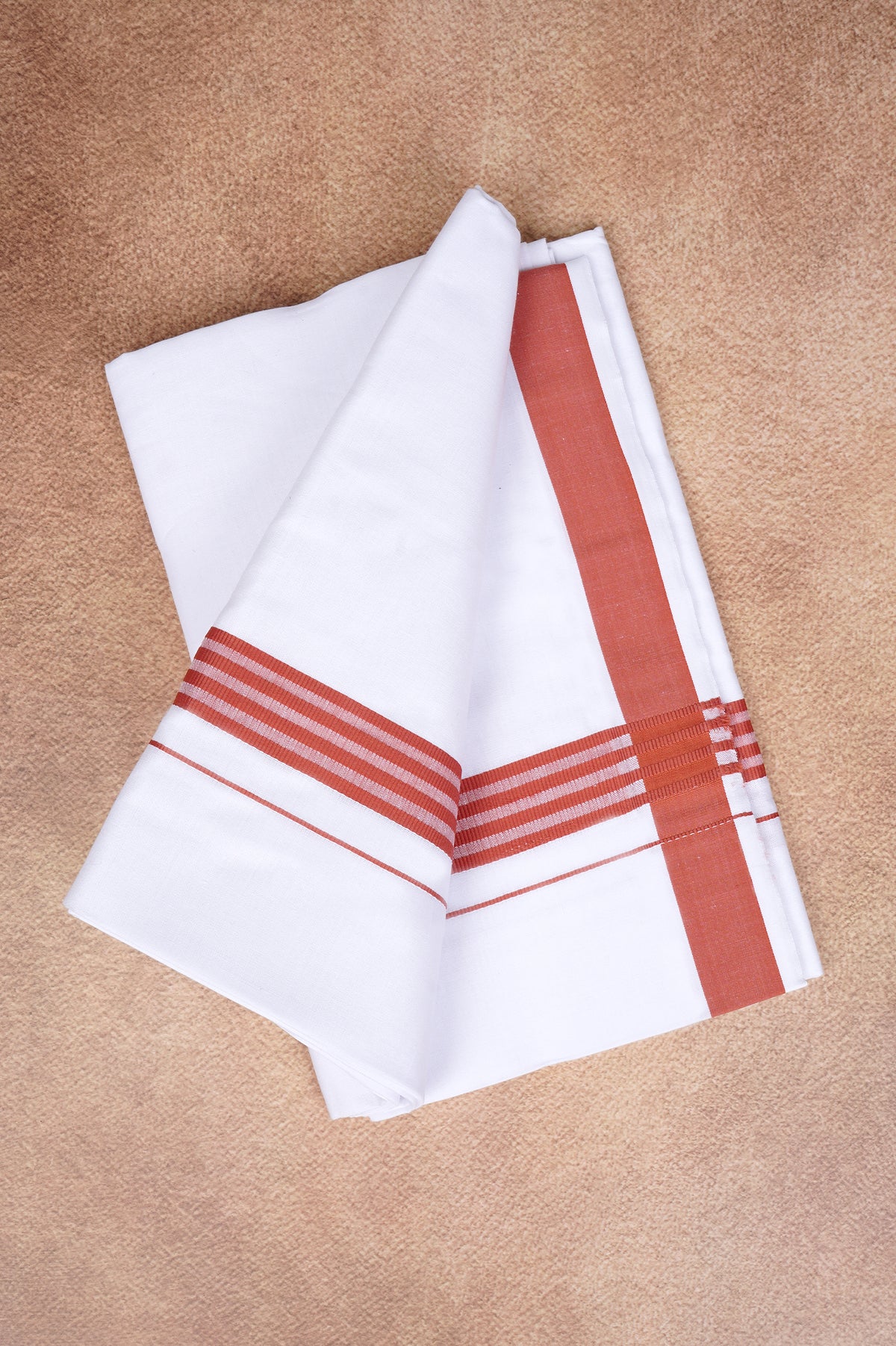 Single Layer White Dhoti with Fancy Border – Salmon – FS-08 RX