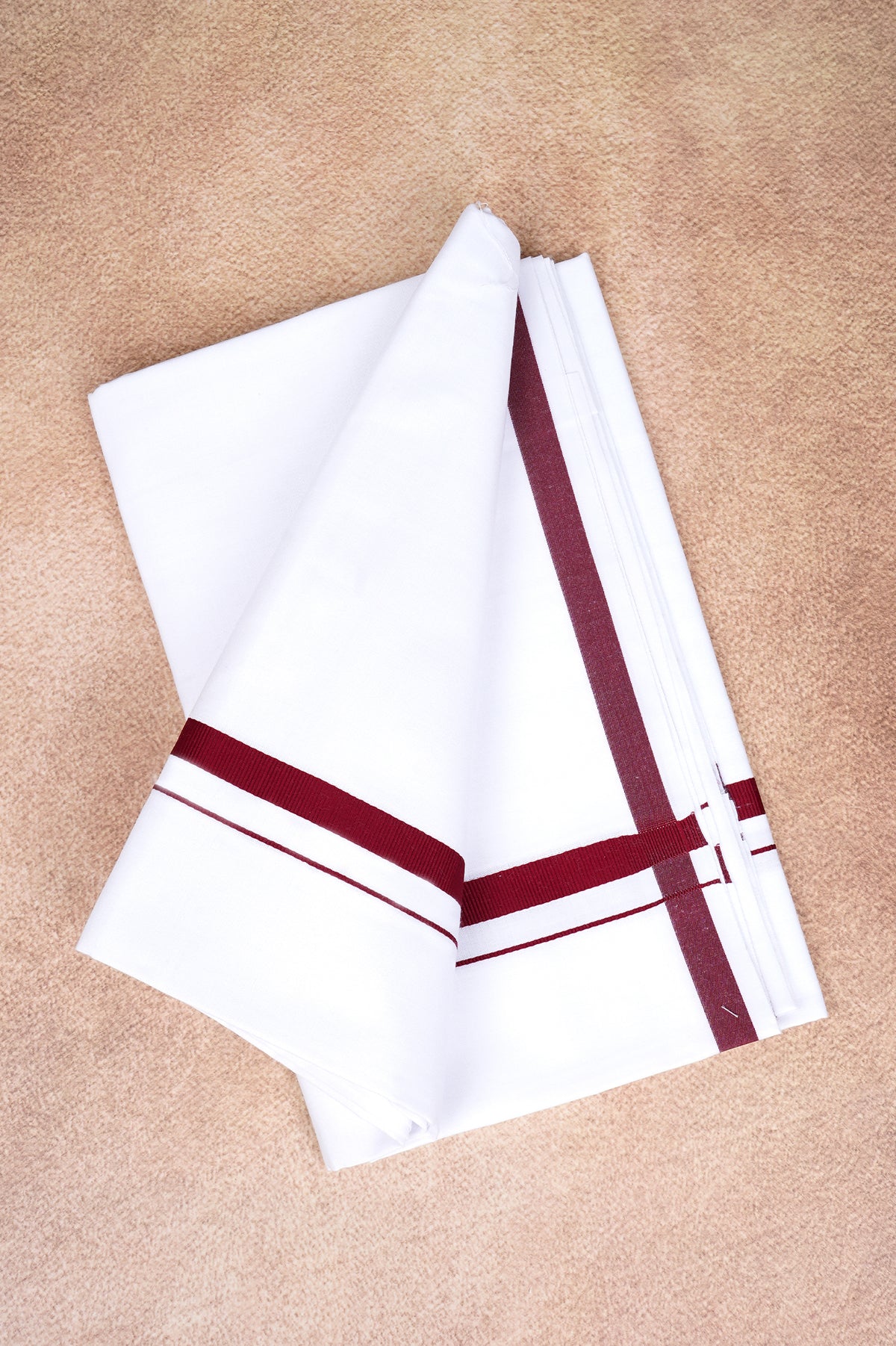 Single Layer White Dhoti – Maroon – HS-01 RX