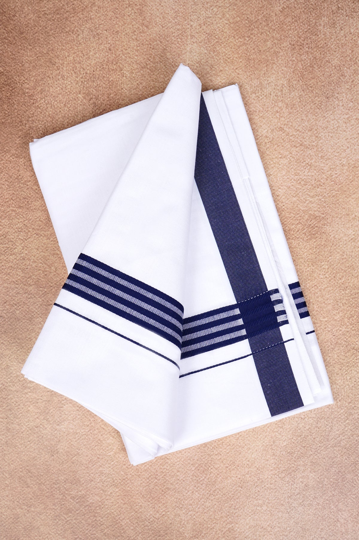Single Layer White Dhoti with Fancy Border – Dark Blue – FS-08 RX
