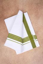 Single Layer White Dhoti with Fancy Border – Olive Green – FS-08 RX