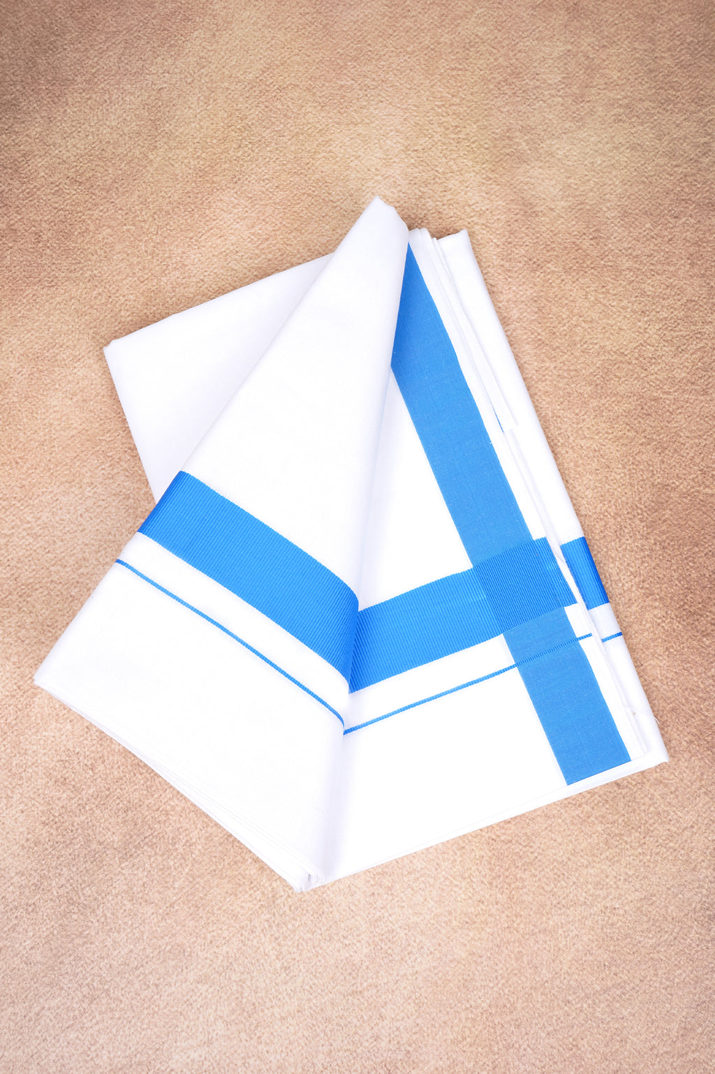 Single Layer White Dhoti with Fancy Border – Sky Blue – FS-09 RX