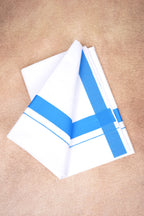Single Layer White Dhoti with Fancy Border – Sky Blue – FS-09 RX
