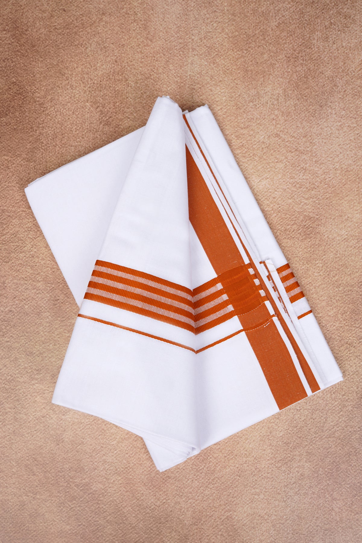 Single Layer White Dhoti with Fancy Border – Orange – FS-08 RX