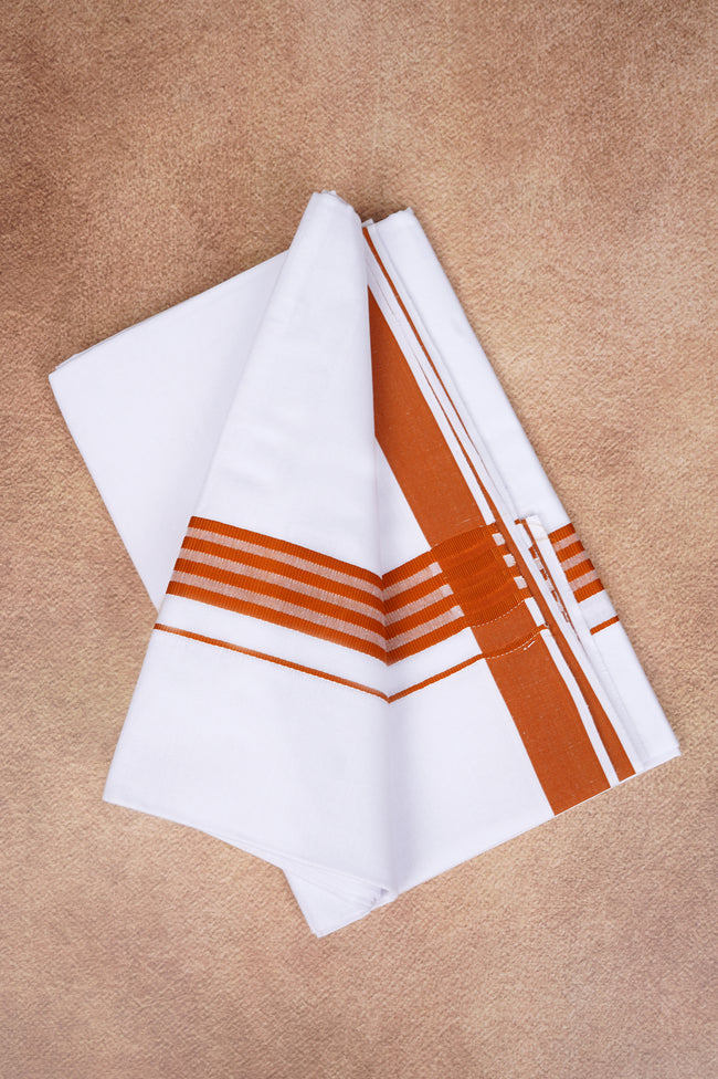 Single Layer White Dhoti with Fancy Border – Orange – FS-08 RX Hover Image
