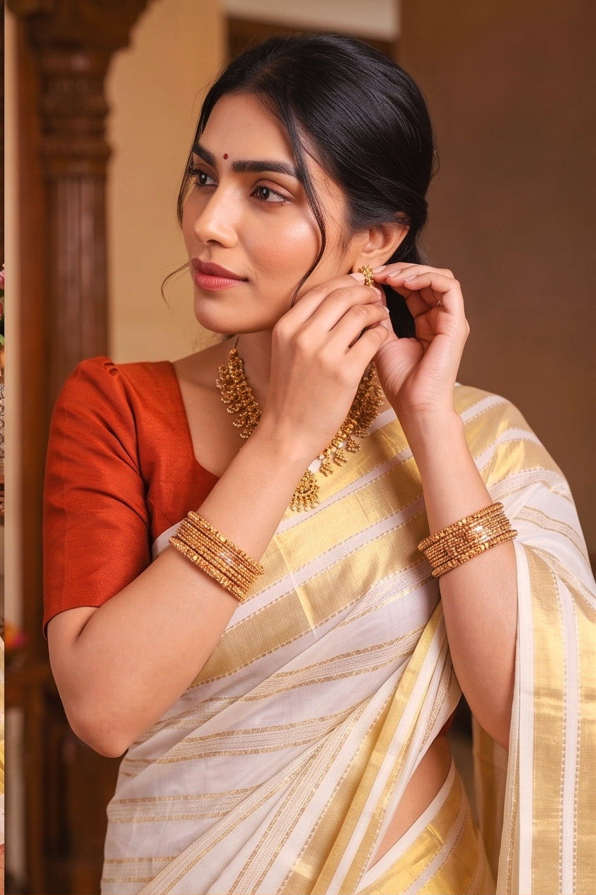 KS-1499 GOLD KASAVU SAREE 6.25 MTR