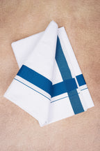 Single Layer White Dhoti with Fancy Border – Peacock Blue – FS-09 RX