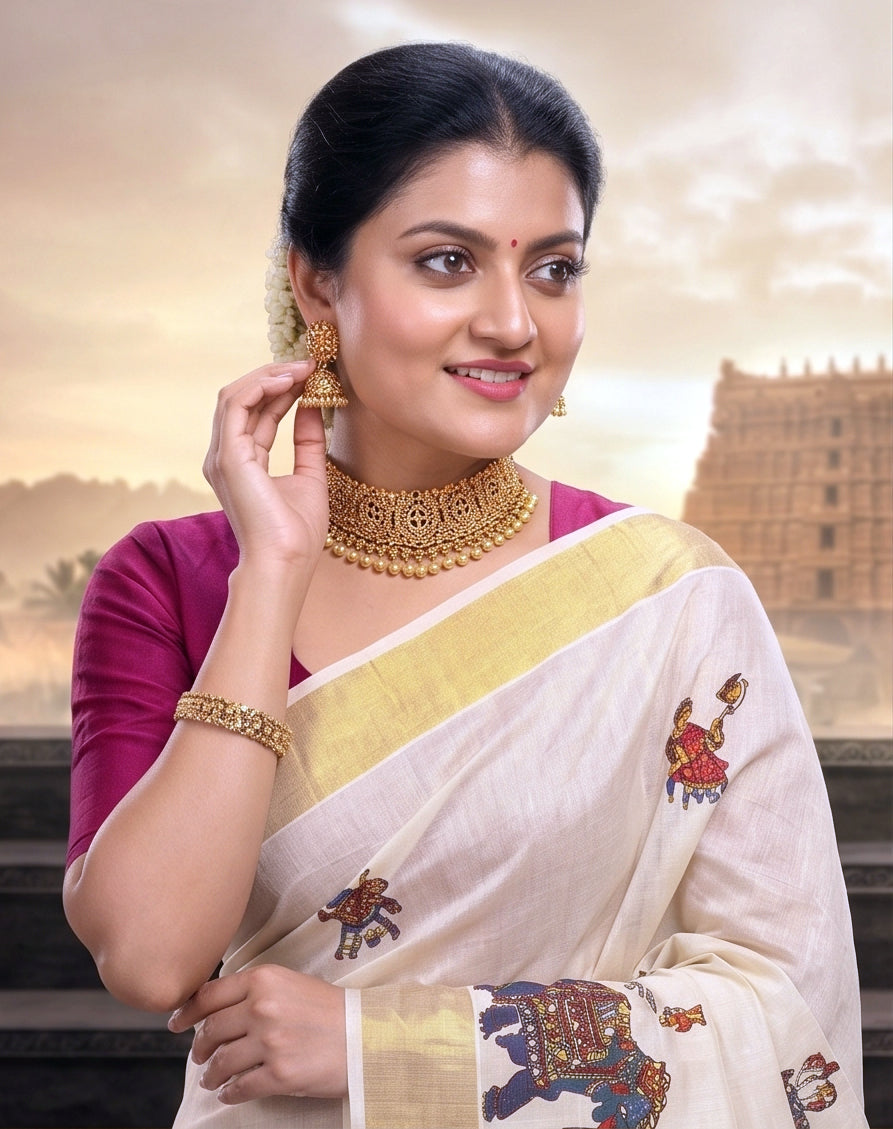 KS-1506 GOLD TISSUE PRINT SAREE 6.25 MTR