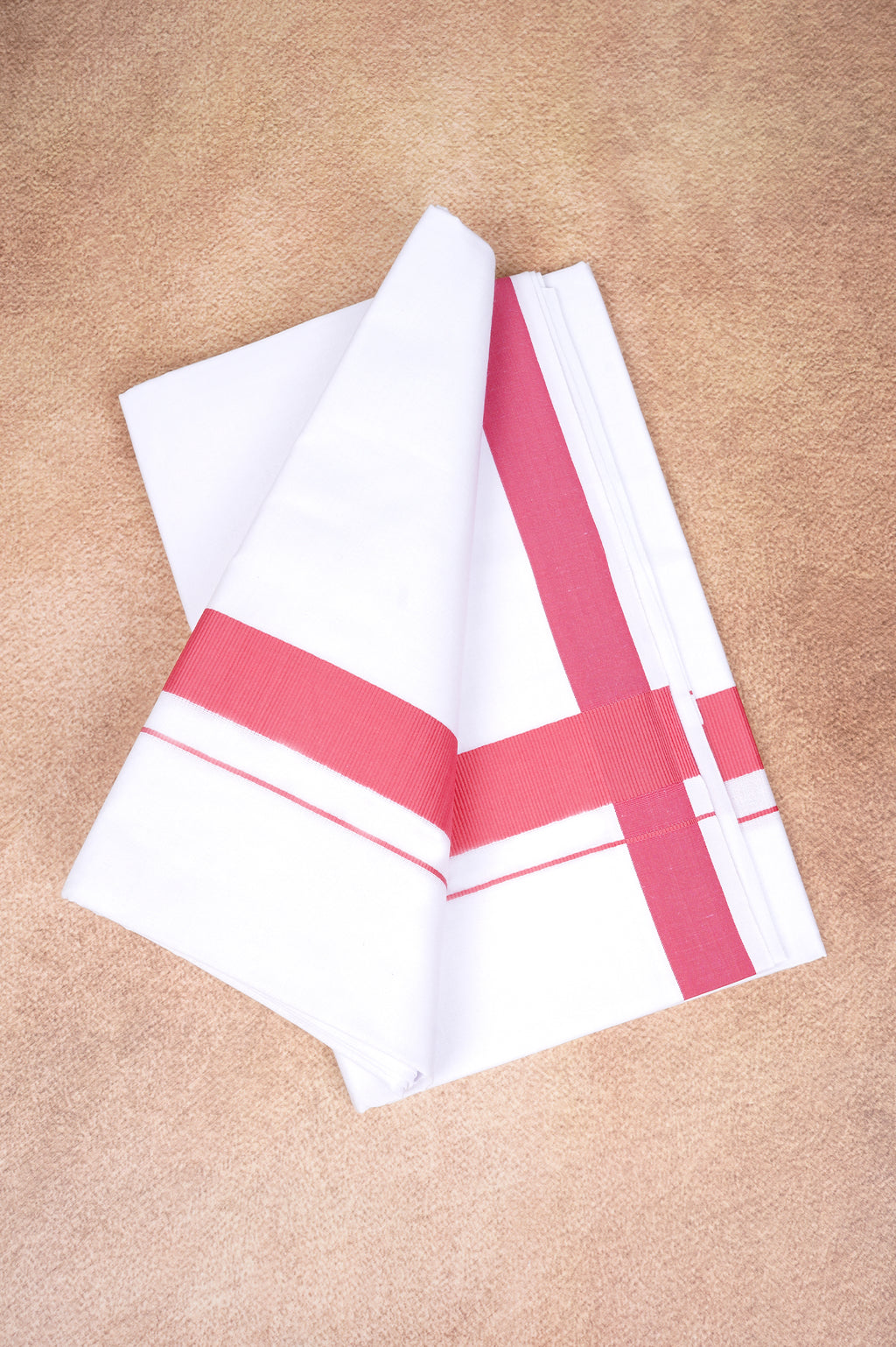 Single Layer White Dhoti with Fancy Border – Salmon – FS-09 RX